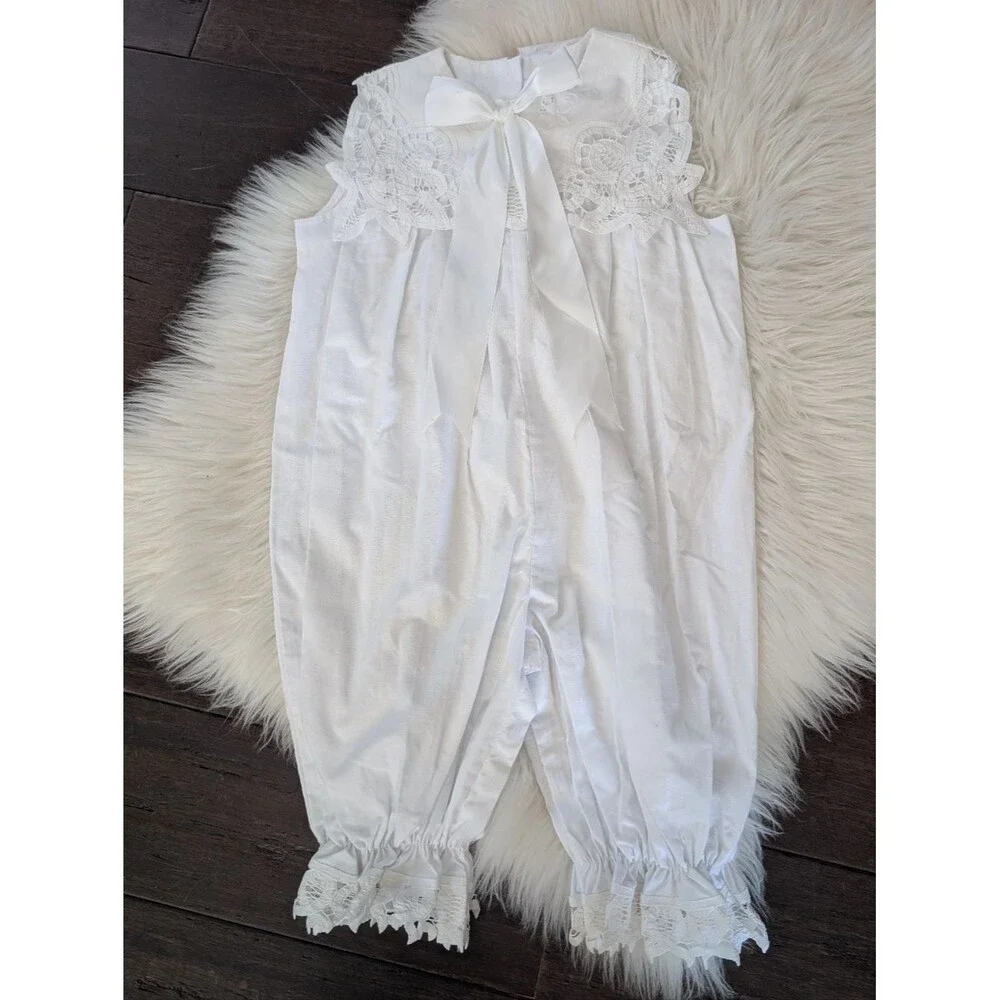 Handmade Vintage Style Baptism Baptismal Jumpsuit Bloomers Cotton Lace 4T